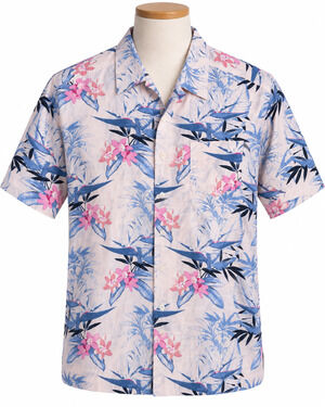 Hawaiian Men's Aloha Shirt Blue/Pink Floral Tropical Birds Short Sleeve Size XL